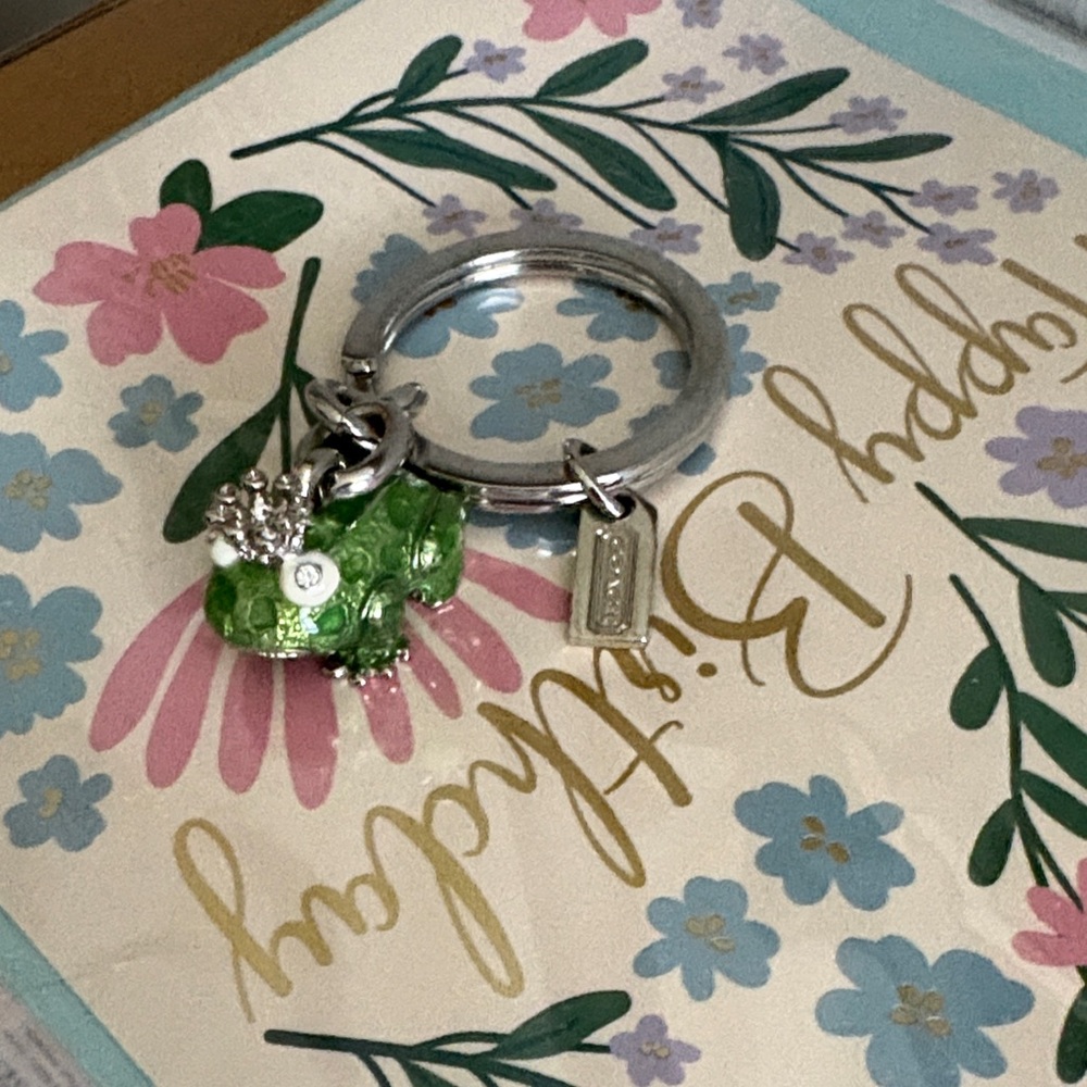 Coach Emerald Frog Keychain with Silver Details
